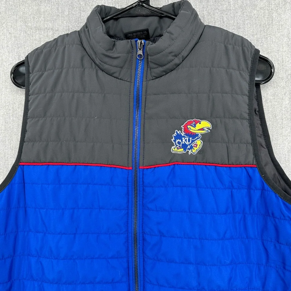Kansas Jayhawks Puffer Vest Mens Medium Blue Colosseum Full Zip Colorblock NCAA